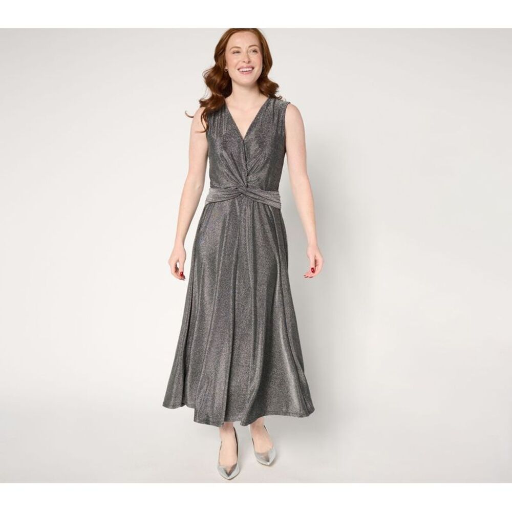 Destination 365 Women's Dress Sz XL Lurex Knit Twist Front Maxi Black